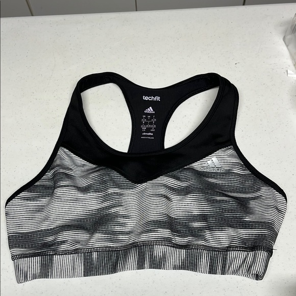 Adidas Women's Black and White Techfit Sports Bra - Picture 1 of 8